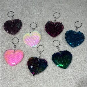 Colorful Sequin Heart Keychains set of 7
